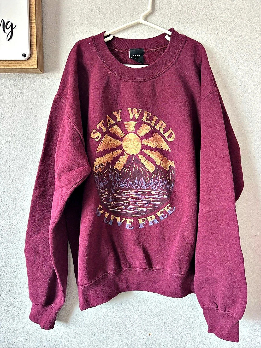 Obey Stay Weird & Live Free Sweatshirt Burgundy